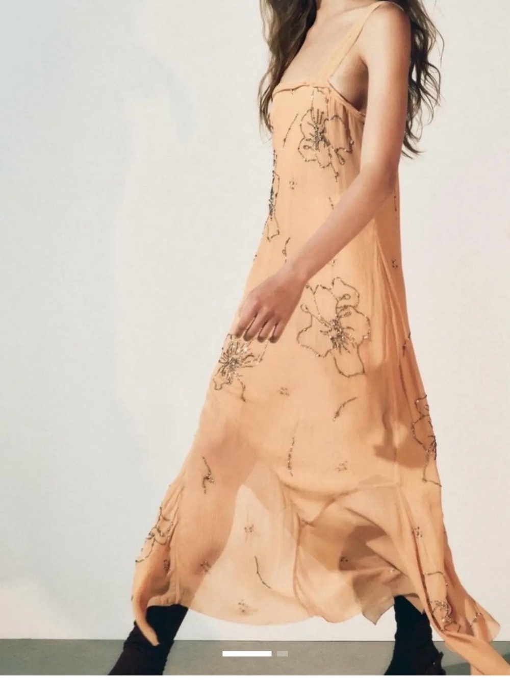 Zara Peach Floral Maxi Slip Dress